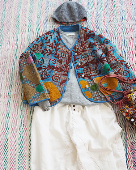 オールドラリーキルトスザニ刺繍のジャケット
