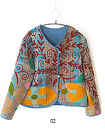 オールドラリーキルトスザニ刺繍のジャケット 青い花