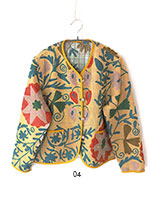 オールドラリーキルトスザニ刺繍のジャケット 青い花