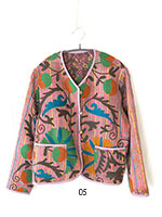 オールドラリーキルトスザニ刺繍のジャケット 青い花