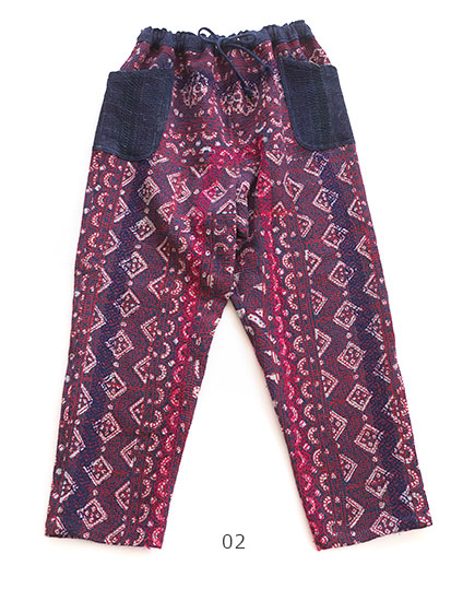 シルクオールドラリーキルトのテーパードパンツ