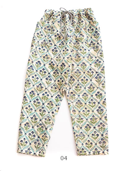 シルクオールドラリーキルトのテーパードパンツ